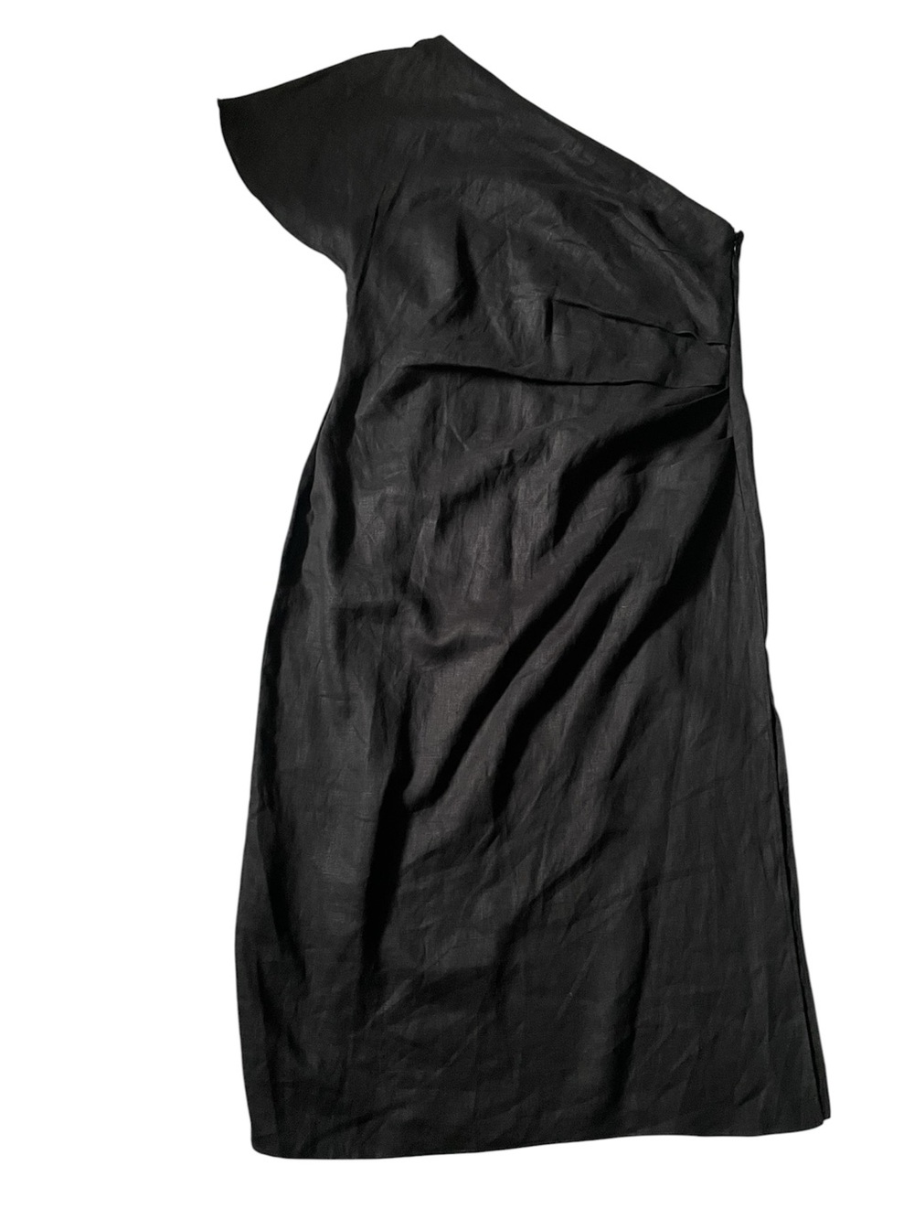 MNG mango black linen asymmetrical  one shoulder midi dress